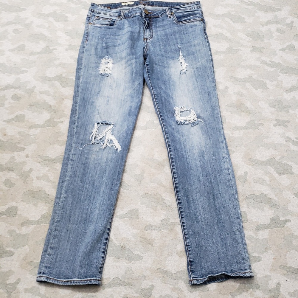 KUT From‎ The Kloth Jeans Womens 14 Blue Boyfriend Pockets Distressed Denim